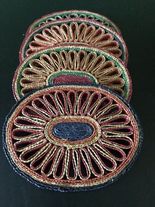4 Vintage Wicker Rattan Straw Woven Hot Pads Trivets Wall Hangings