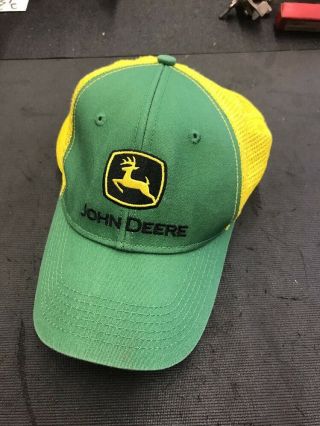 Vintage John Deere Yellow Green Twist Mesh Trucker Hat Snapback Cap