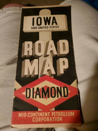 Vintage Diamond/d - X Road Map Of Iowa And United States Aged Between 1933 - 1945