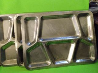 Vintage Set Of 3 Steel Metal Us Navy Mess 6 - Compartment Food Tray