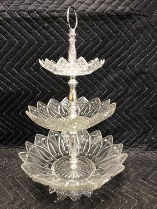 Vintage 3 Tier Tid - Bit Glass Dish Tower By Scott Manufacturing Sm1