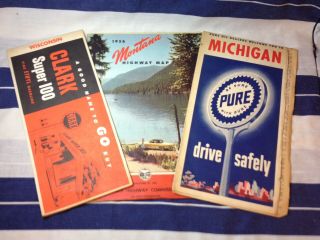 Vtg Clark & Pure 100 Gasoline Michigan Wisconsin Montana Orig Road Map