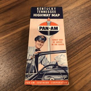 1950s Pan - Am Oil Gas Station Kentucky Tennessee Vintage Road Map