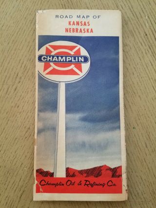 Vintage 1958 Champlin Oil Gas Kansas Nebraska State Highway Road Map Omaha Ne Ks