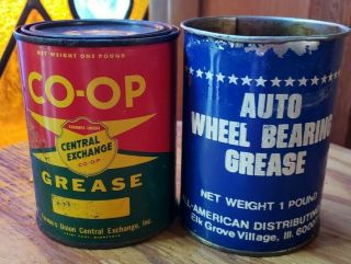 2 Vintage Grease Cans Farmers Co - Op Central Exchange St.  Paul,  Mn.  Elk Grove