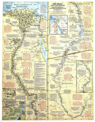 ⫸ 1965 - 5 May Vintage The Nile Valley – National Geographic Map Poster Egypt