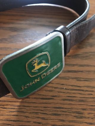 Vintage John Deere Buckle Leather Belt Green 30” Farm Tractor