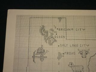 Vintage Utah State Map Cross Stitch Pattern - 1979 Sue Hillis Design