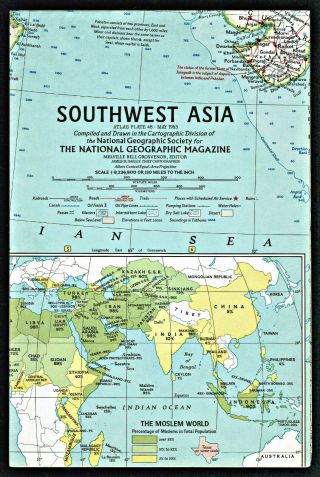 ⫸ 1963 - 5 May Vtg.  Map Southwest Asia,  National Geographic India Iran Pakistan A1