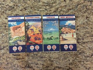 4 Chevron Vintage Road Maps,  Oregon,  Mexico,  Arizona & Western States