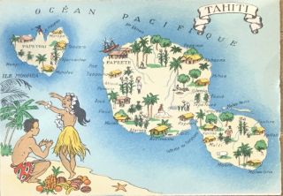 Lovely Unusual Vintage Map Postcard Of Tahiti By M.  Barre And J Doyez (paris)
