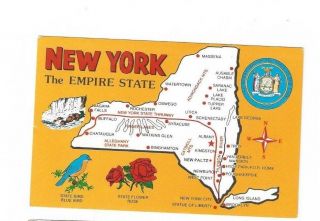 Ny York Vintage Post Card Empire State And Map Of York
