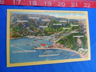 Vintage Air View Map City Of Avalon Catalina Island California Souvenir Postcard