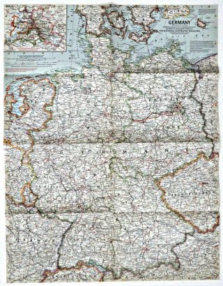⫸ 1959 - 6 June Vintage Map Germany East & West– National Geographic Z3