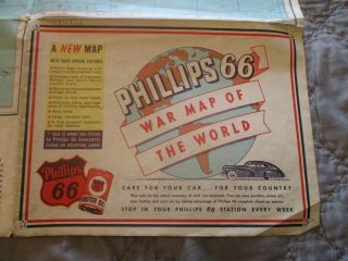 Vintage 1940s Wwii Era Phillips 66 " War Map Of The World " Gas Oil