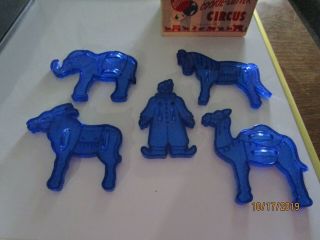 Vintage Domar Transparent Blue Plastic Circus Cookie Cutter Set Of 5