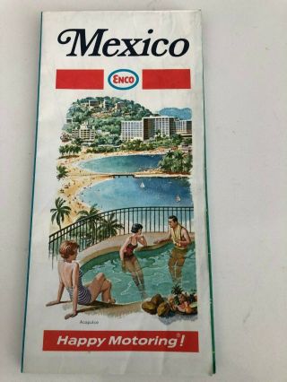 Vintage 1971 Enco Map Of Mexico.  No Tears.  Key Cities.