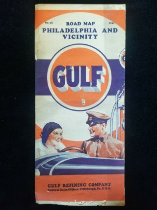 Vintage 1930 Gulf Refining Company Philadelphia And Vicinity Road Map
