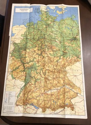 Vintage Germany Western Part English Map With 1937 Frontiers