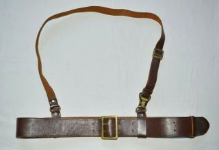 Ww2 German Type Officer Leather Belt 140 Cm With Strap