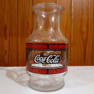 Godfather ' s Pizza Coca Cola Vintage Glass Carafe - 48 oz - Stained Glass Design 2