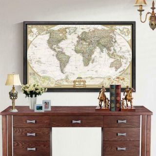 Large Vintage World Map Office Supplies Detailed Antique Poster Wallpaper