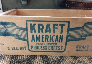 vintage 2 lb wood cheese box Kraft Cheese company box crate antique country look 2