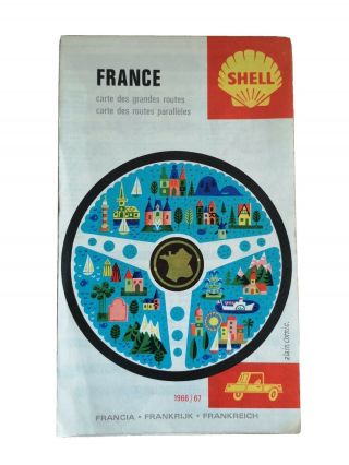 Vintage Shell Road Map Of France 1966/67 | Cartoguide | Artist Alain Cornic