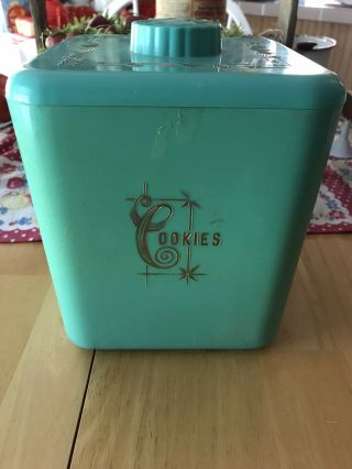 Vintage Turquoise Retro Cols.  Plastic Cookie Canister