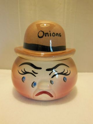 Vintage Ceramic Sad Crying Man Face Onion Anthropomorphic Dish Jar Keeper A12