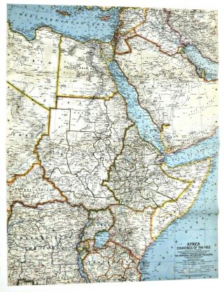 ⫸ 1963 - 10 October Vintage Africa Countries Of Nile National Geographic Map