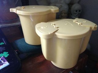 Vintage Tupperware Sugar Bowl And Creamer Set Flip Top Lids Harvest Gold