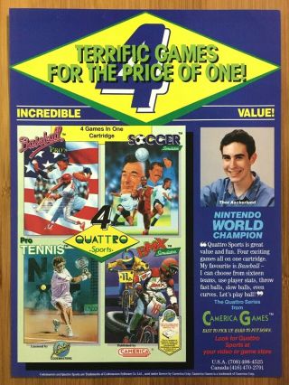 Quattro Sports Thor Aackerlund Nes Nintendo 1991 Vintage Print Ad/poster Rare