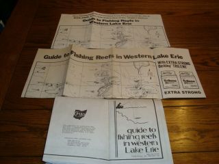 3 Vintage Western Lake Erie Fishing Map Walleye Bass Perch Ohio Fishing - 1980s