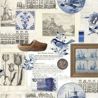 4single Paper Decoupage Napkins.  Holland,  Travel,  Vintage Map,  Blue Design - 454