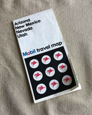 Vintage 1974 Mobil Travel Map Of Arizona,  Mexico,  Nevada And Utah.