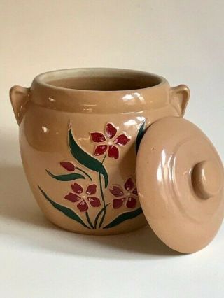 Mid - Century Ochre Color Cookie Jar Flower Design
