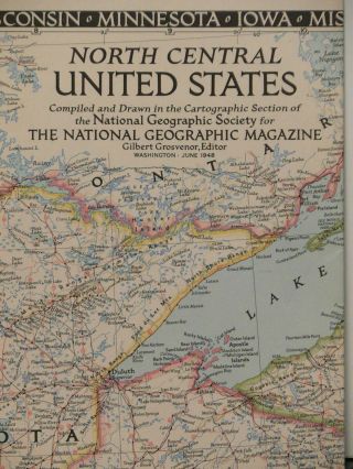 Vintage 1948 National Geographic Map North Central United States