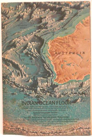 Vintage 1967 National Geographic Map Of Indian Ocean Floor