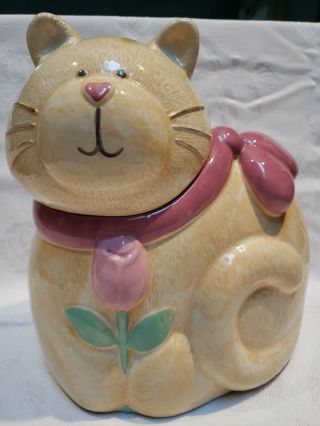 Vintage Treasure Craft Kitty Cat Cookie Jar Canister W Rose Ceramic Susan Marie