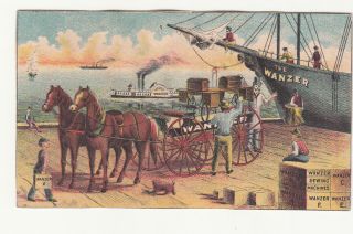 Wanzer Sewing Machines Ship At Dock Horse Carriage Steamship Vict Card C1880s