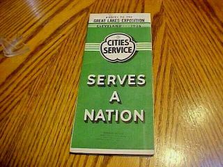 Vintage 1936 Cities Service Serves A Nation Map - Routes Of Great Lakes