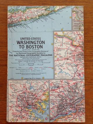 Us Washington To Boston 1962 Aug National Geographic Vintage Wall Map Poster