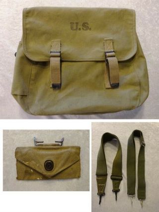 Vtg Wwii 1943 Us Military Army Olive Drab Canvas Messenger Musette Shoulder Bag