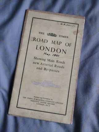 Vintage " The Times Road Map Of London " Paper Backed With Linen,  Circa 1930 