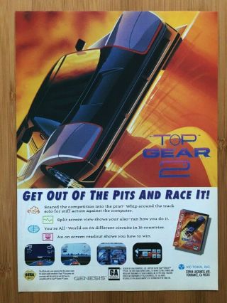 Top Gear 2 Sega Genesis 1994 Vintage Video Game Poster Ad Print Art Racing Rare