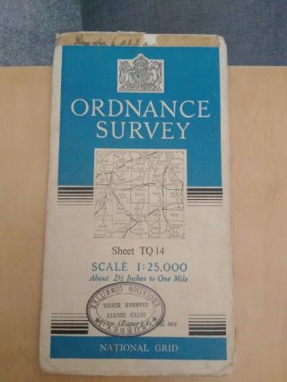 Vintage Ordnance Survey Map Sheet Tq 14.  Reprinted 1950