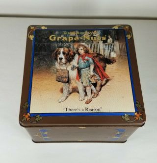 Vintage 1986 Grape - nuts hinged tin w/St Bernard Barringer Wallis and Manners LTD 2