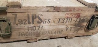 Vintage Military Army Small Arms Ammunition Wooden Crate 7.  92 Ammo Box Case