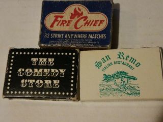 Advertising Matchboxes The Comedy Store,  Fire Chief,  And San Remo